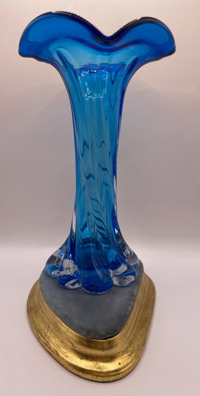 Vintage Handmade Murano by A. Dal Borgo Blue Vase S. Croce 552 Venezia Art Glass